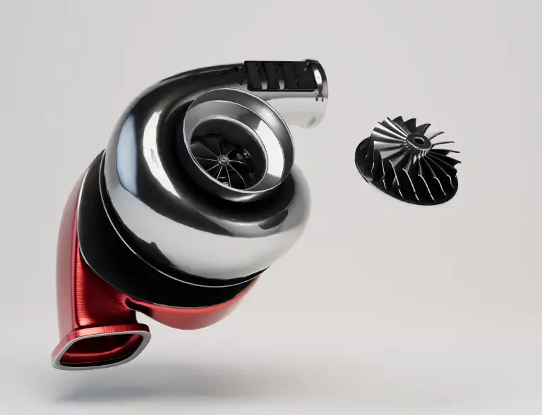 Turbosprężarka na&nbsp;szarym tle